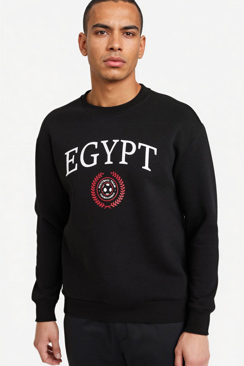 DeFacto Black Man Boxy Fit Egypt Printed Sweatshirt Casual - Image 1